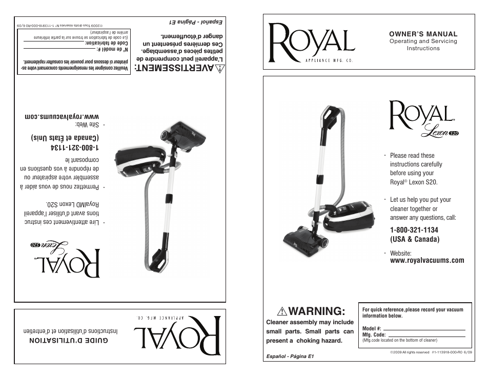 Royal Vacuums LEXON S20 User Manual | 24 pages