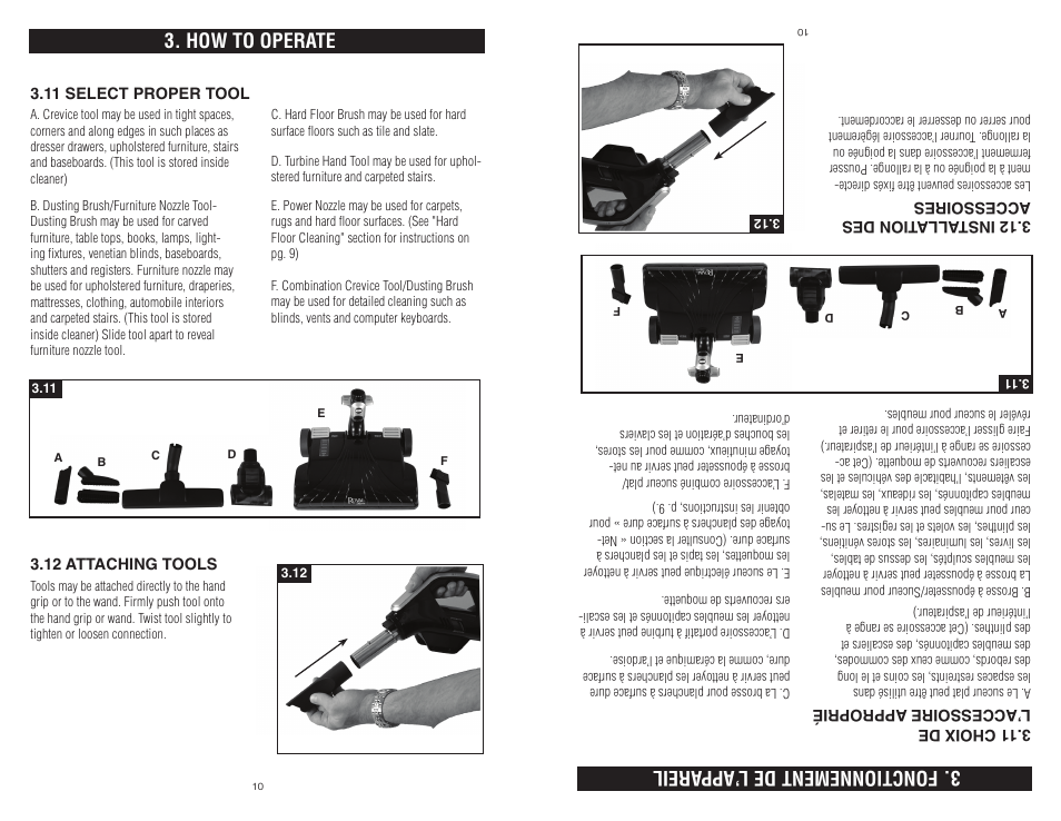 How to operate, Fonctionnement de l’app areil | Royal Vacuums LEXON S20 User Manual | Page 10 / 24