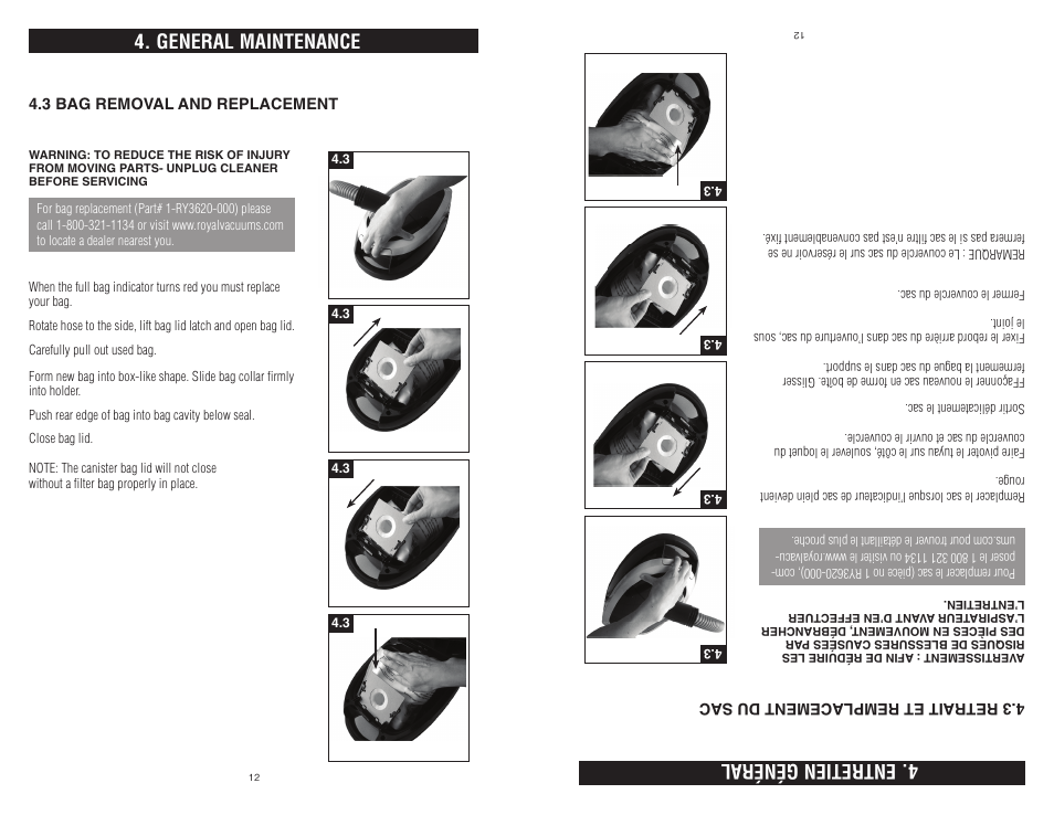 General maintenance, Entretien général | Royal Vacuums LEXON S20 User Manual | Page 12 / 24