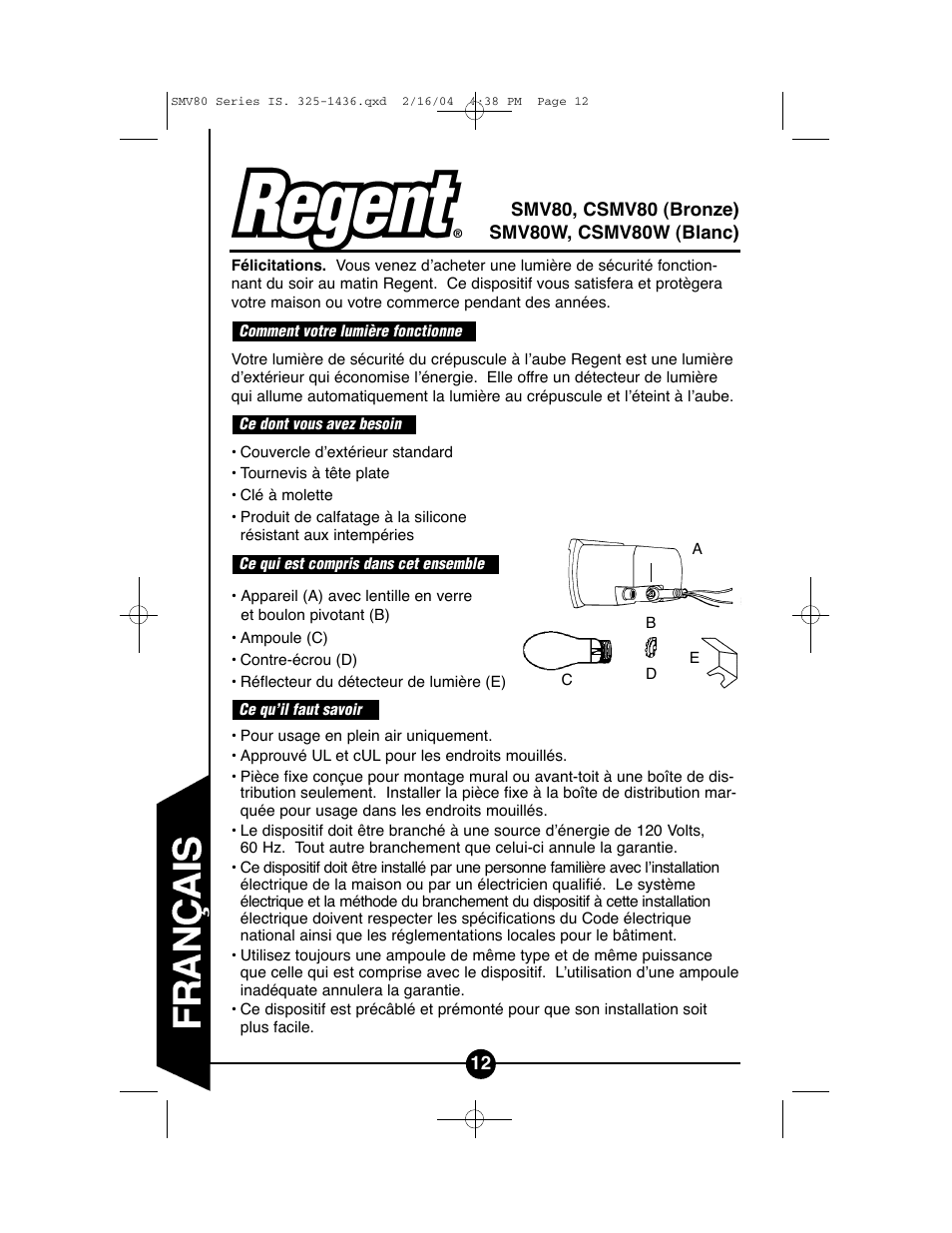 Regent Sheffield CSMV80W User Manual | Page 12 / 16