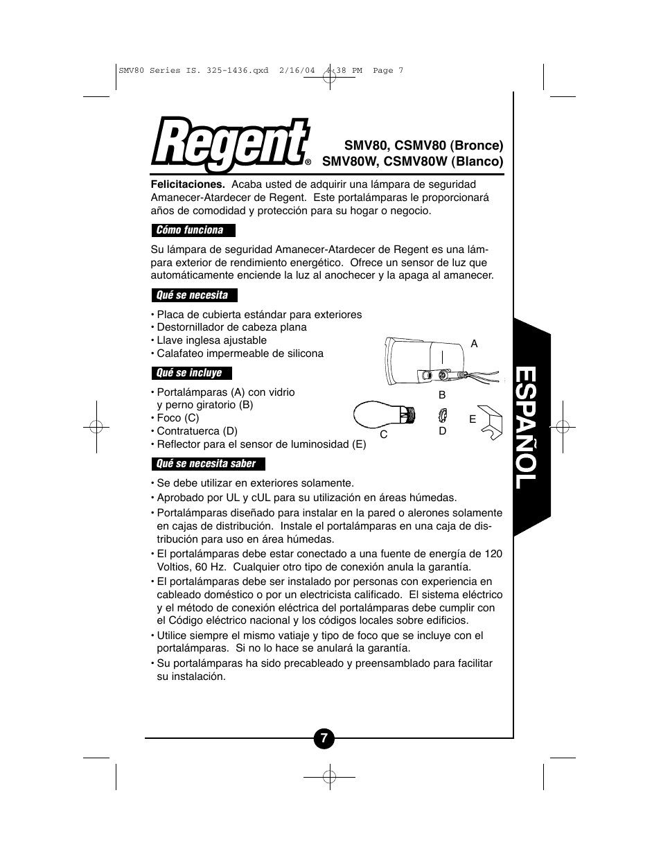 Regent Sheffield CSMV80W User Manual | Page 7 / 16