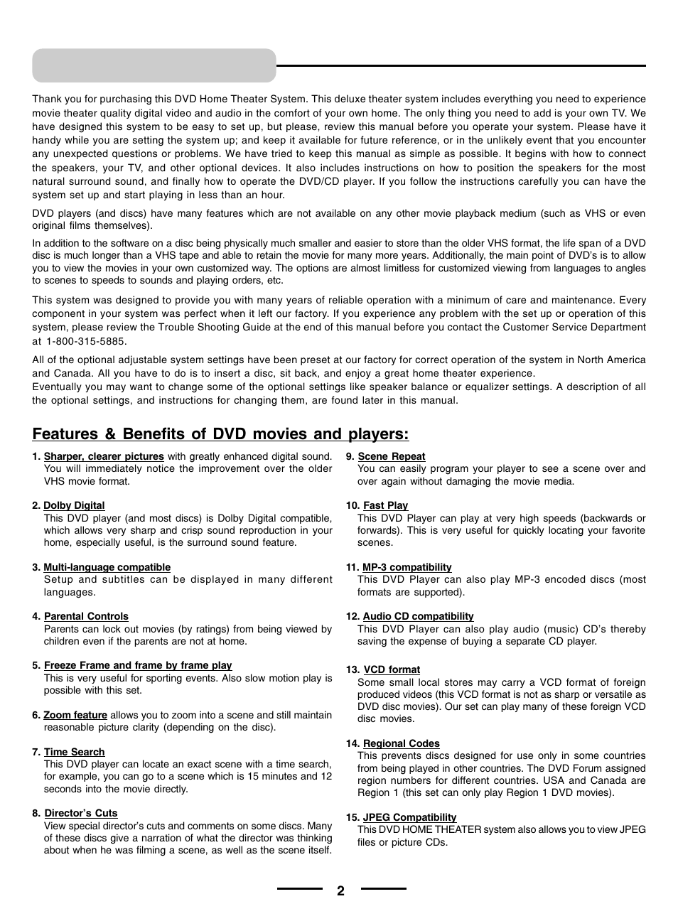 Introduction, Features & benefits of dvd movies and players | Regent Sheffield HT- 5OO User Manual | Page 3 / 12