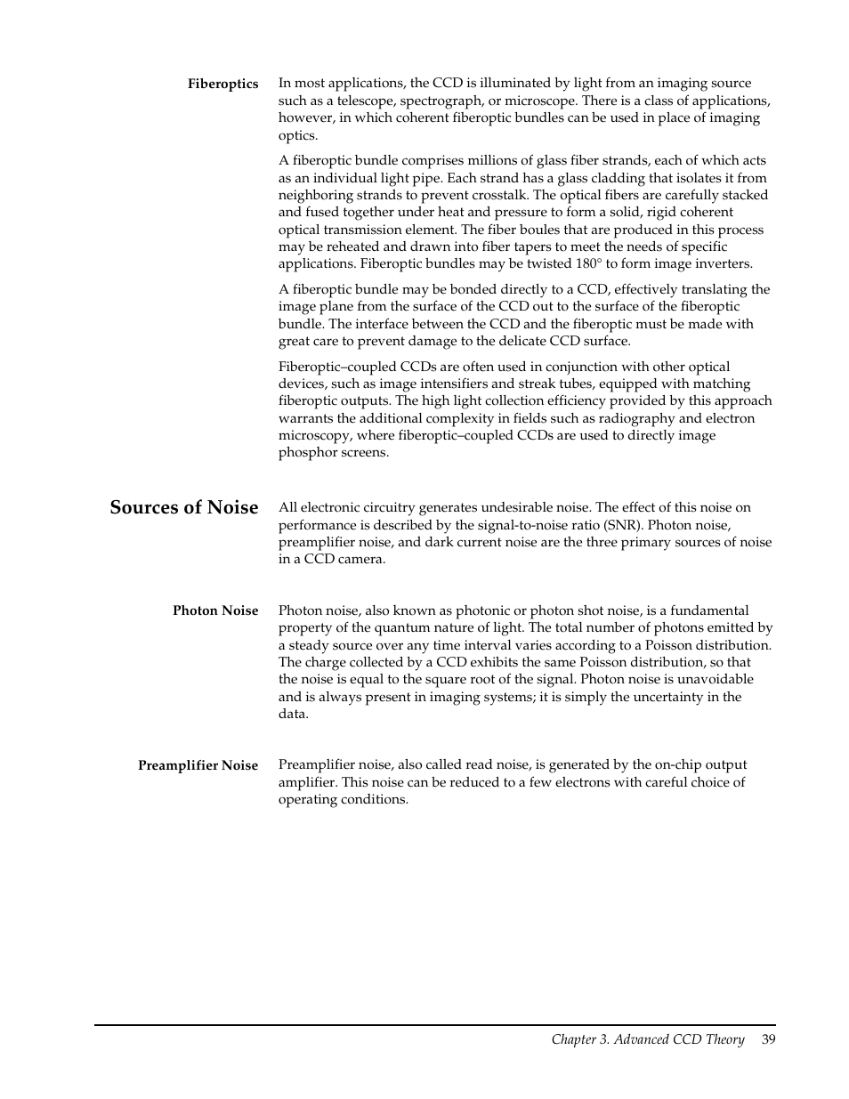 Sources of noise, Photon noise, Preamplifier noise | Fiberoptics, Photon noise preamplifier noise | Roper Photometric User Manual | Page 45 / 52