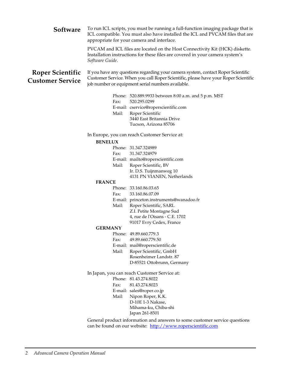 Software, Roper scientific customer service, Software roper scientific customer service | Roper Photometric User Manual | Page 8 / 52