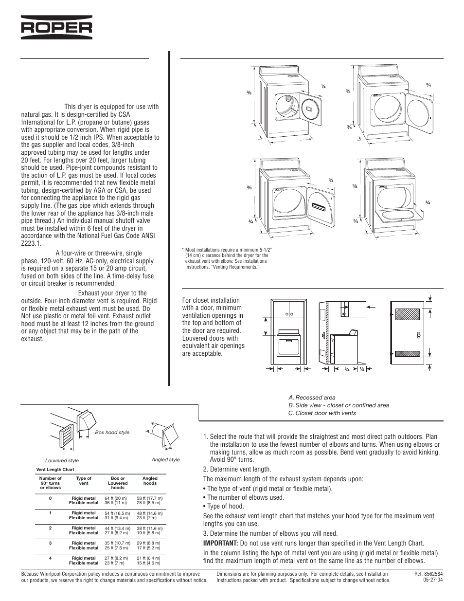 Roper RGX5634P User Manual | 1 page
