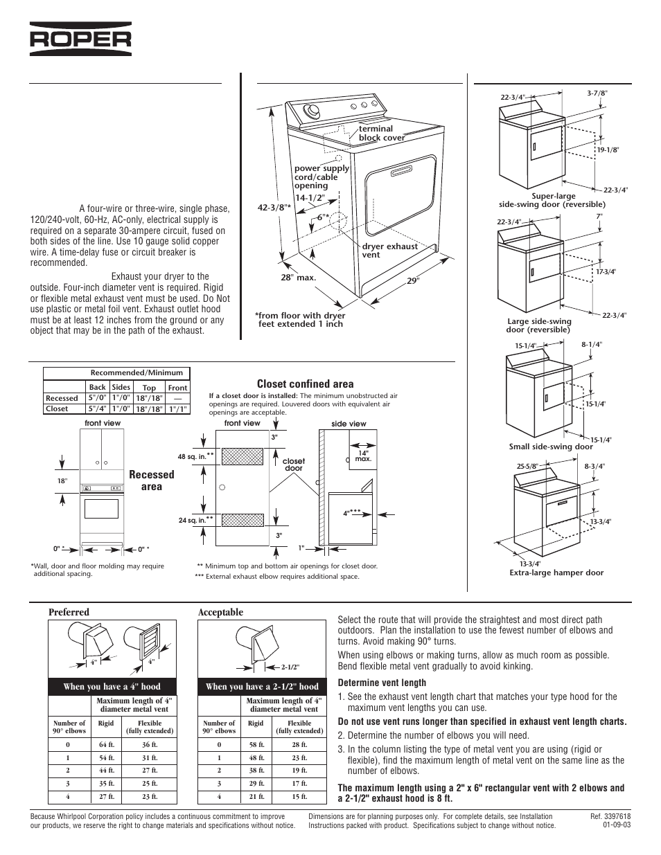 Roper ELECTRIC DRYER REX4625E User Manual | 1 page