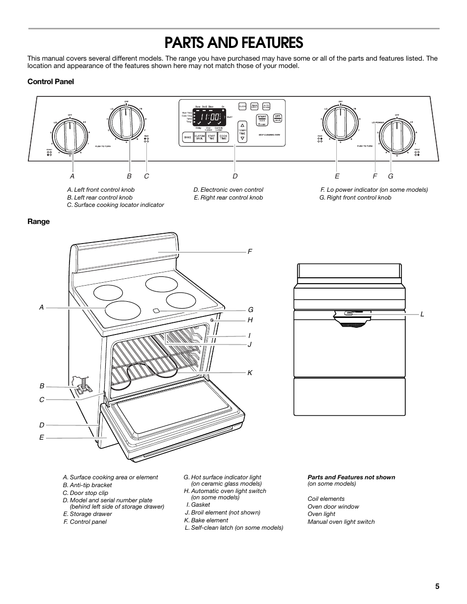 Parts and features | Roper W10017690 User Manual | Page 5 / 20