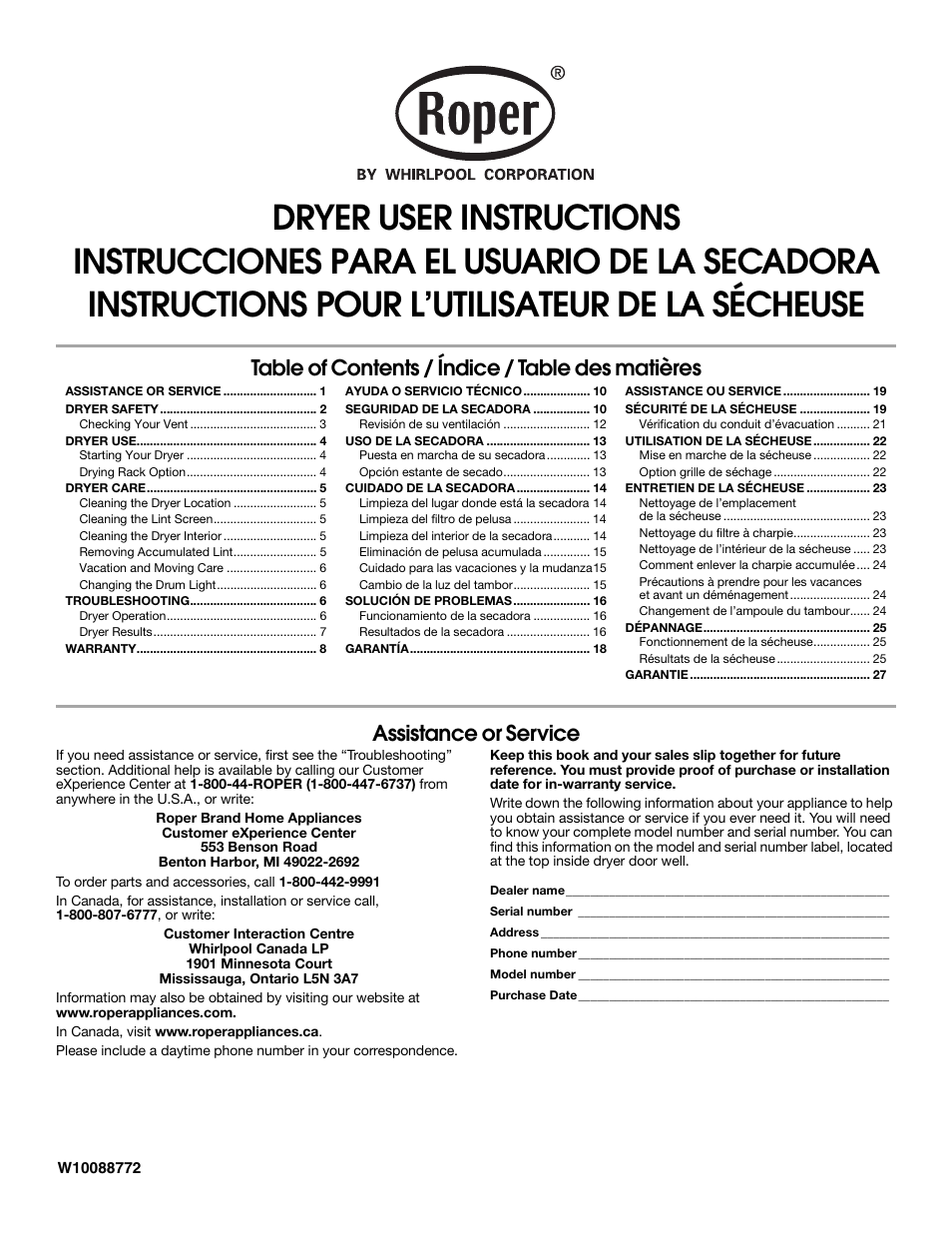 Roper Clothes Dryer User Manual | 28 pages