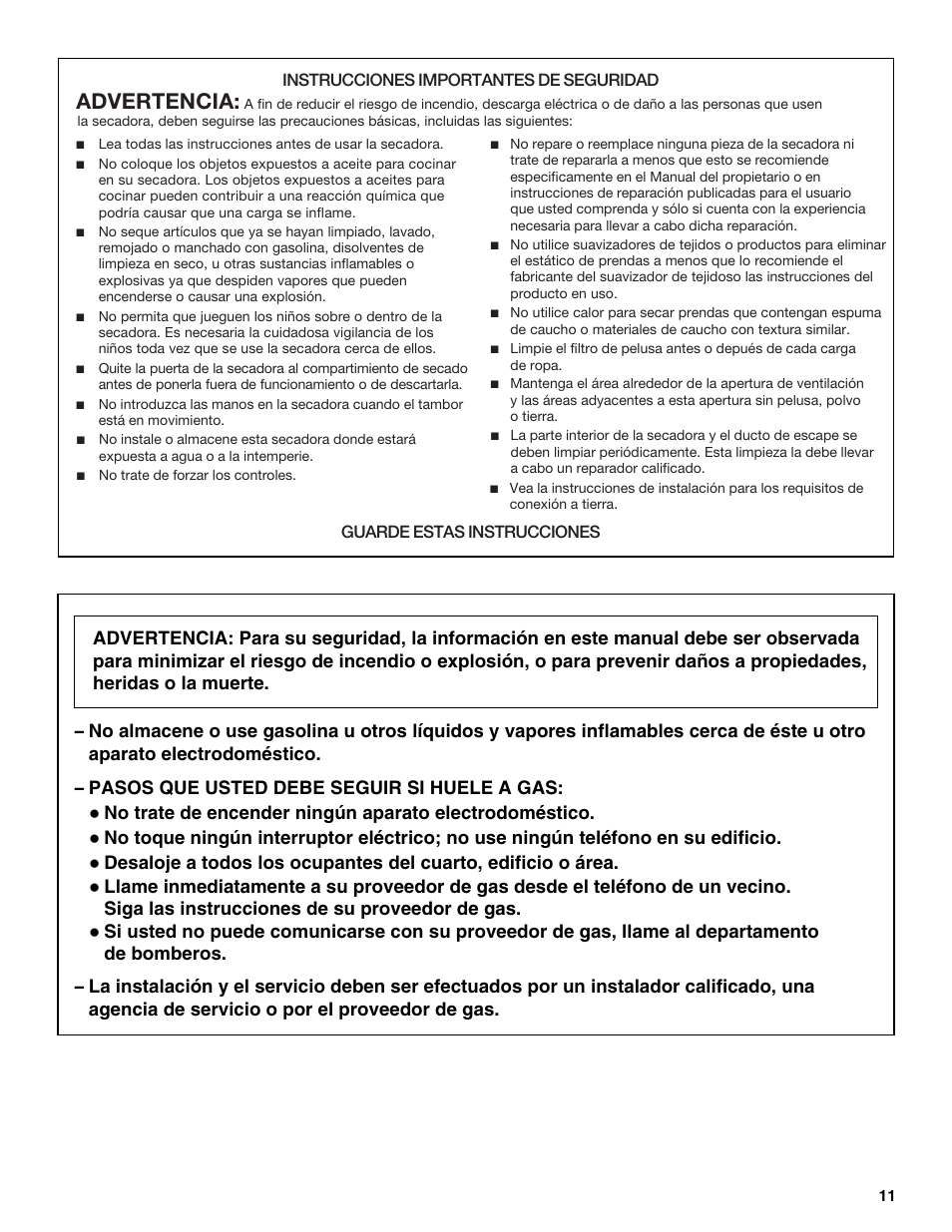 Advertencia | Roper Clothes Dryer User Manual | Page 11 / 28