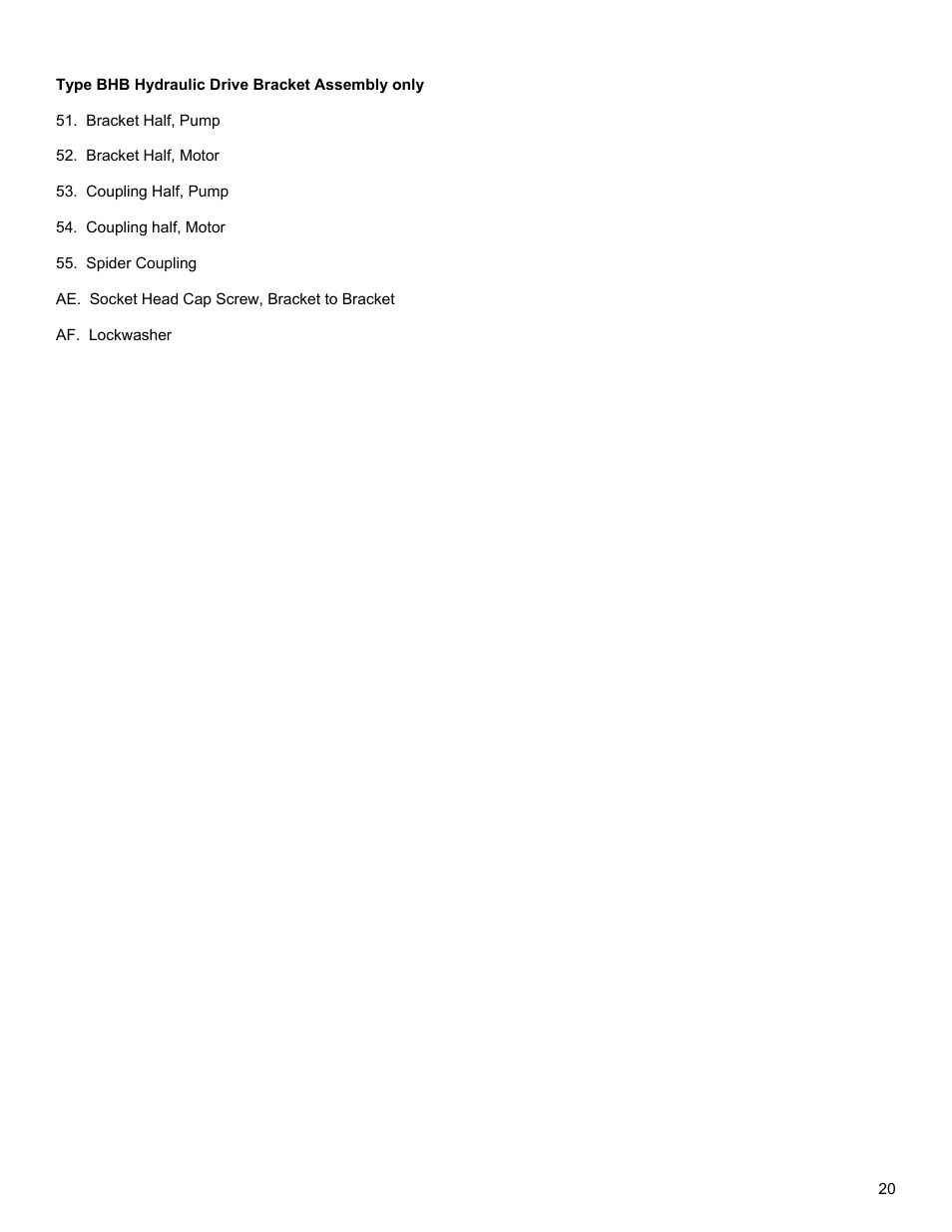 Type bhb hydraulic drive bracket assembly only | Roper G12-436 User Manual | Page 20 / 27