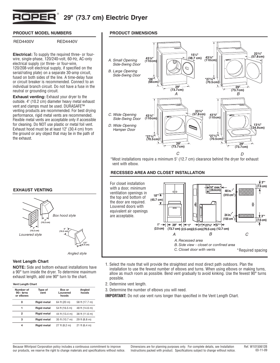 Roper RED4400V User Manual | 1 page