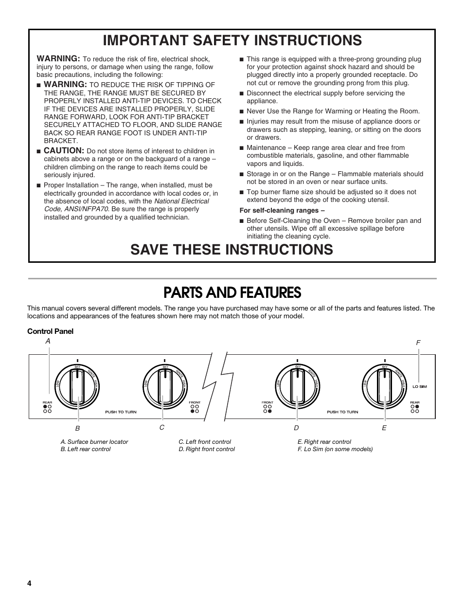 Parts and features | Roper W10017530 User Manual | Page 4 / 16