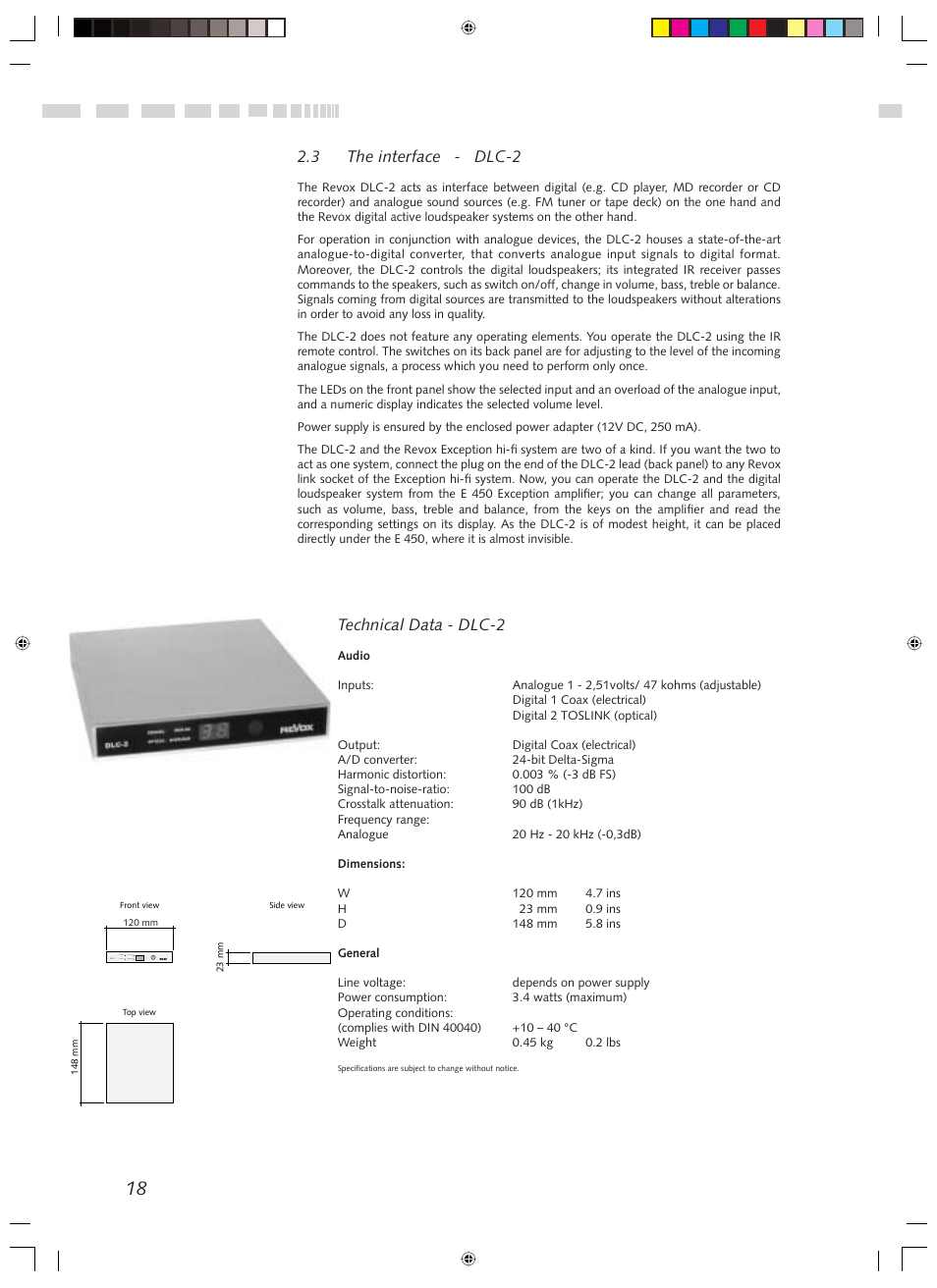 3 the interface - dlc-2, Technical data - dlc-2 | Revox Digital LS User Manual | Page 6 / 12