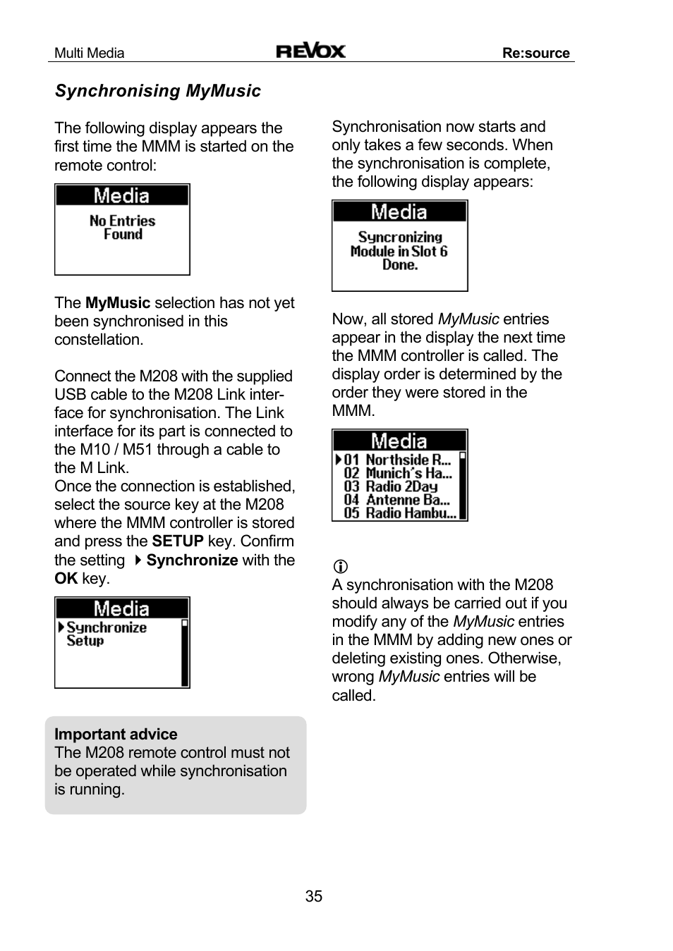 Synchronising mymusic | Revox Re:source MMM User Manual | Page 36 / 46