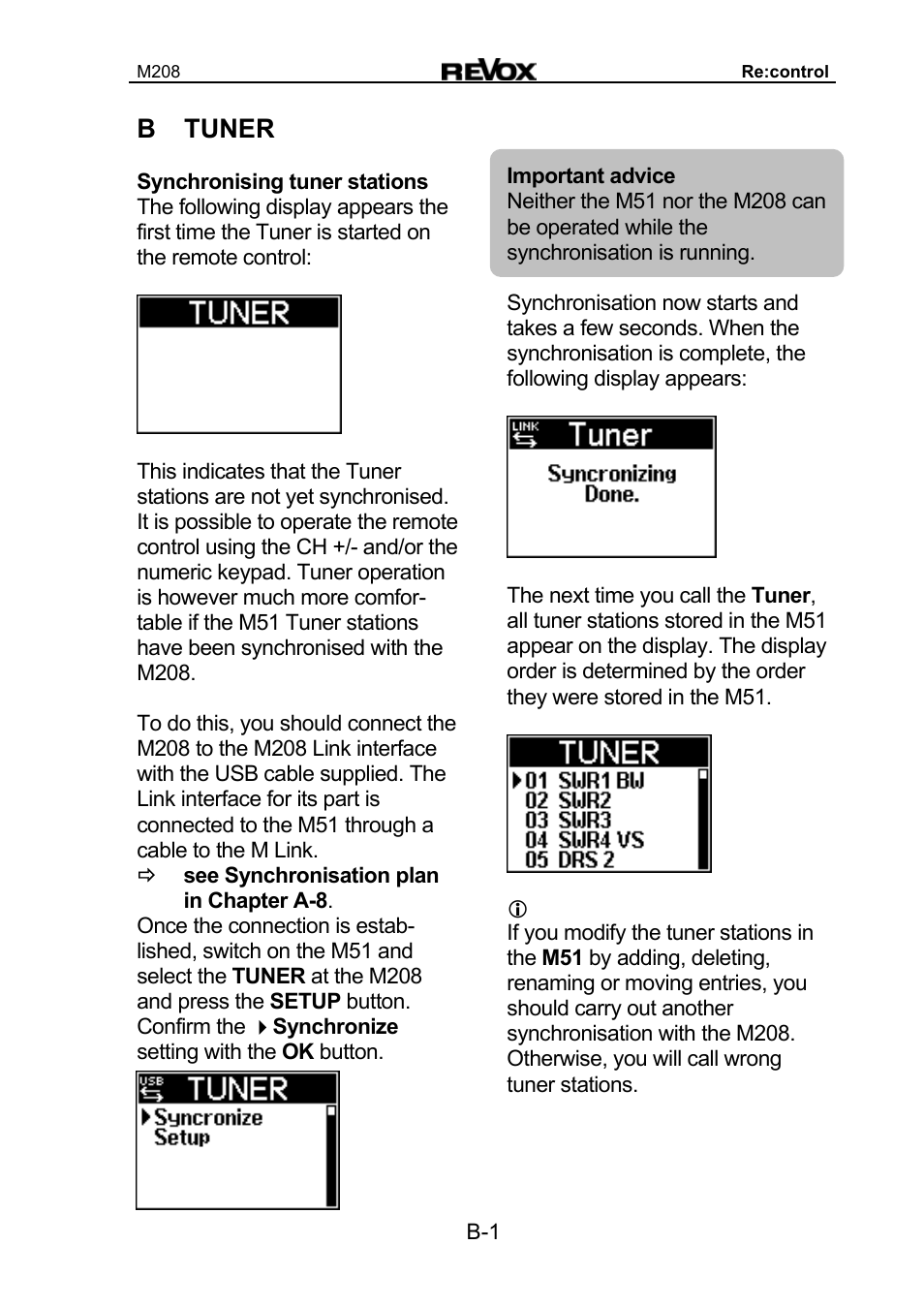 B tuner | Revox M208 User Manual | Page 15 / 44