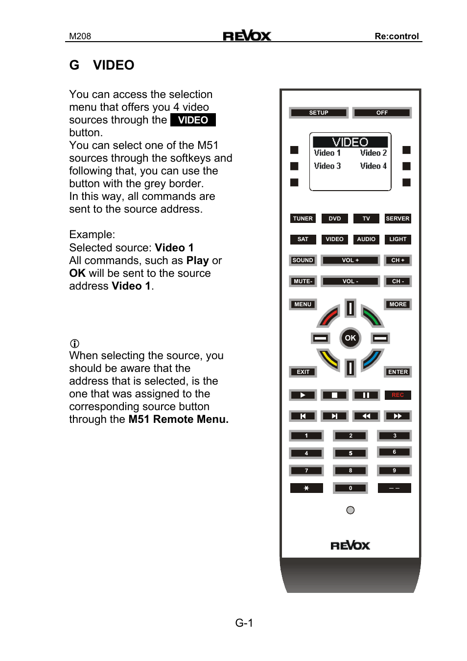 G video, Video | Revox M208 User Manual | Page 35 / 44