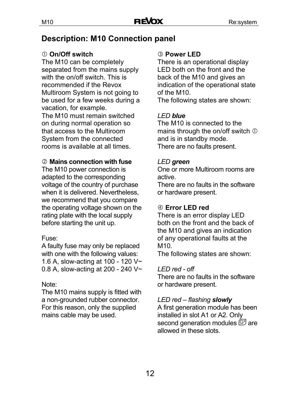 Description: m10 connection panel | Revox M10 User Manual | Page 13 / 40