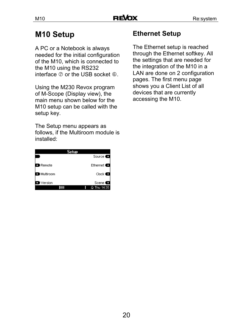M10 setup | Revox M10 User Manual | Page 21 / 40