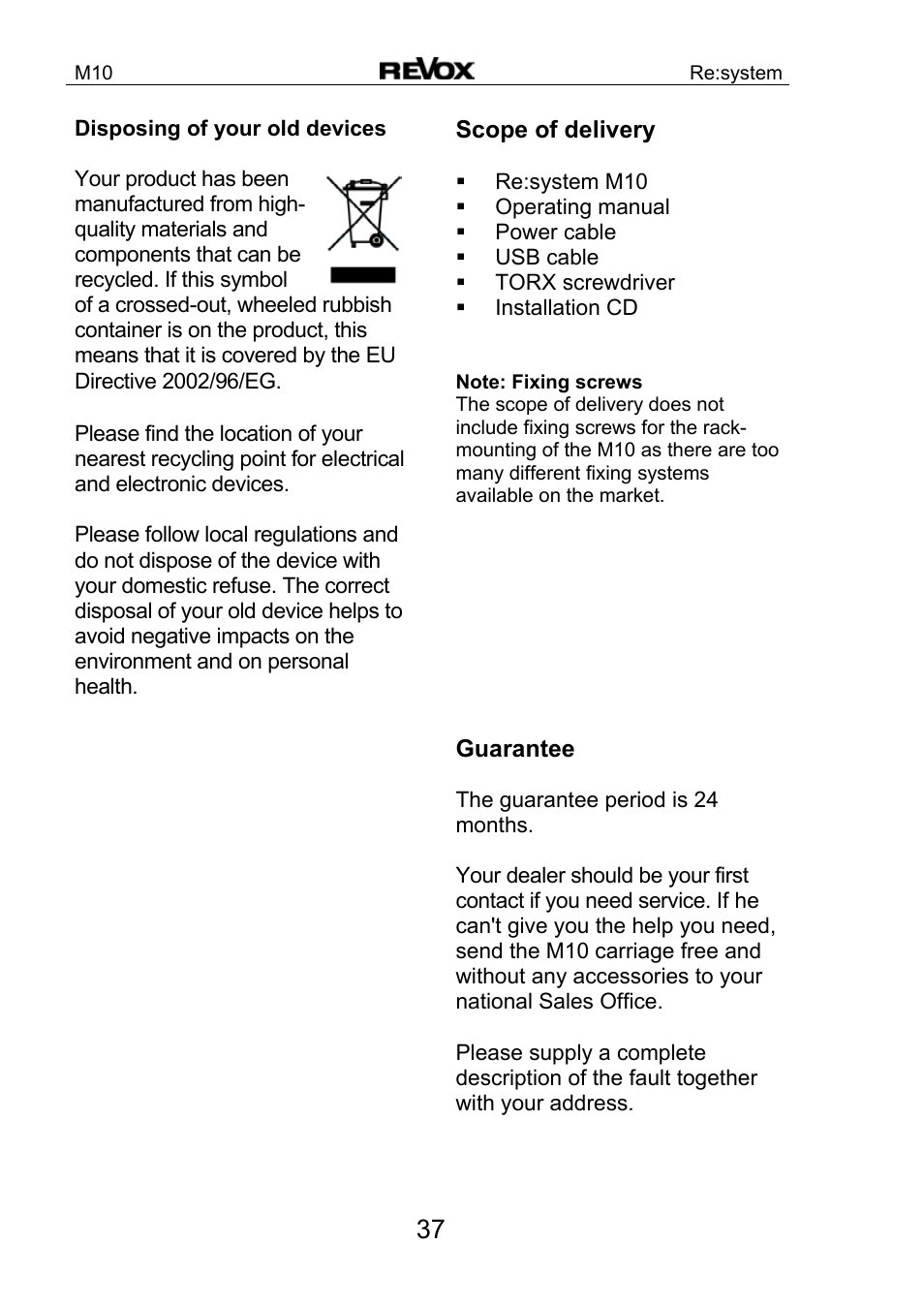 Revox M10 User Manual | Page 38 / 40