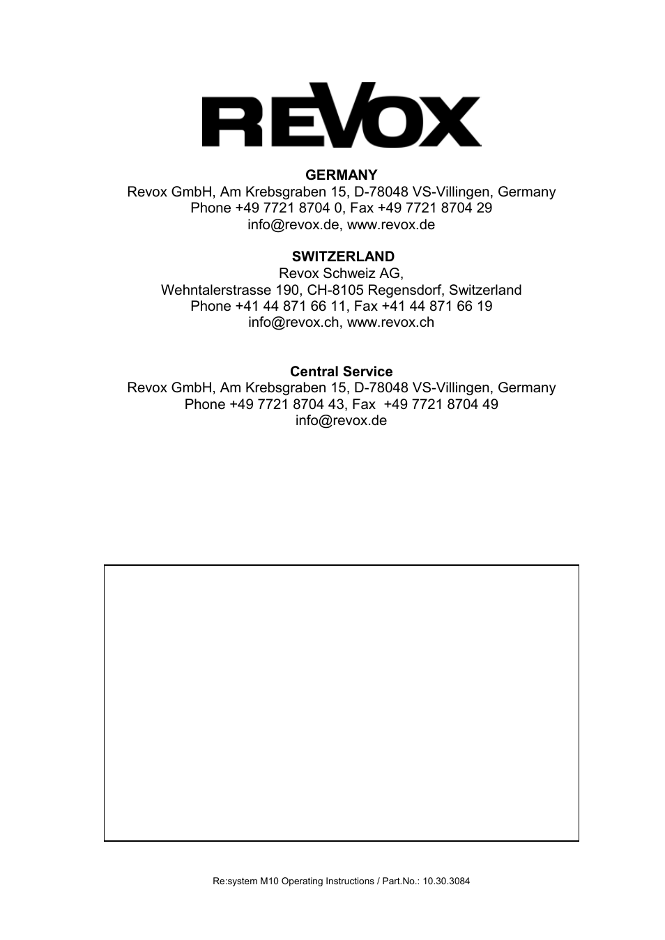 Revox M10 User Manual | Page 40 / 40