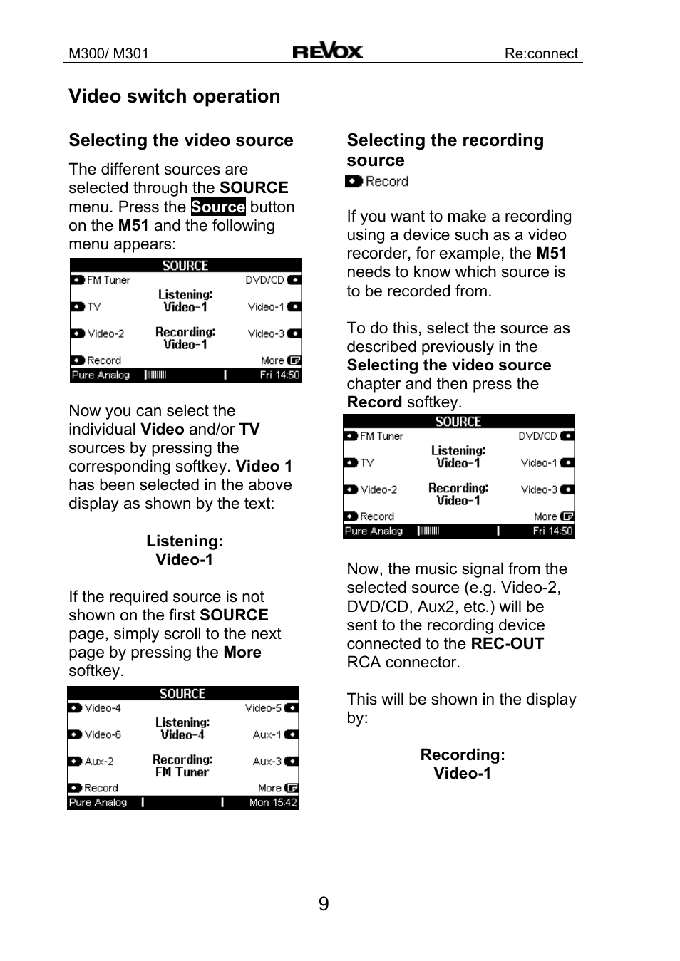 9 video switch operation | Revox M300 User Manual | Page 10 / 15