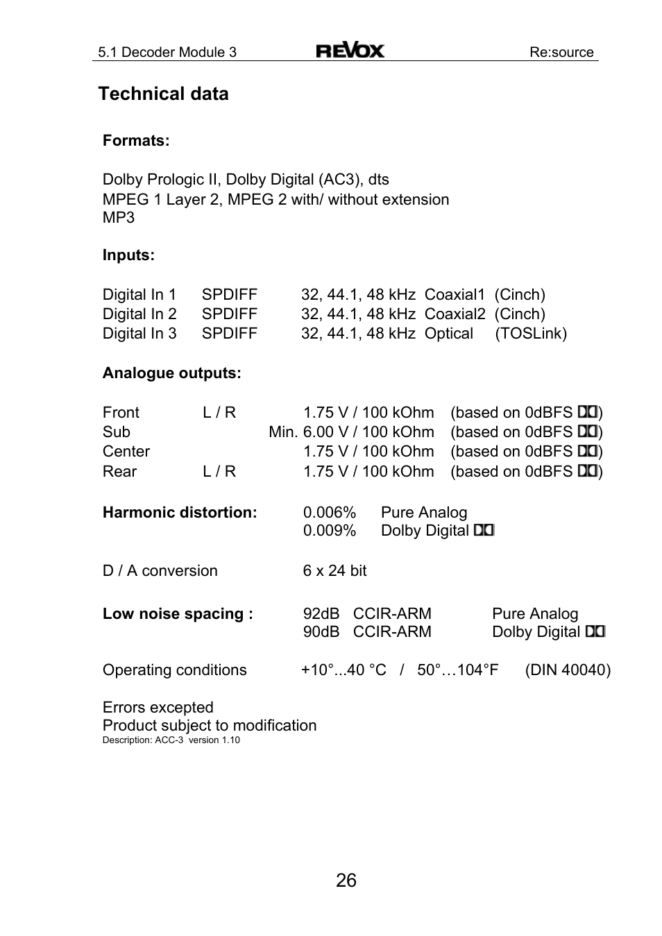 26 technical data | Revox Re:source MK3 User Manual | Page 27 / 28