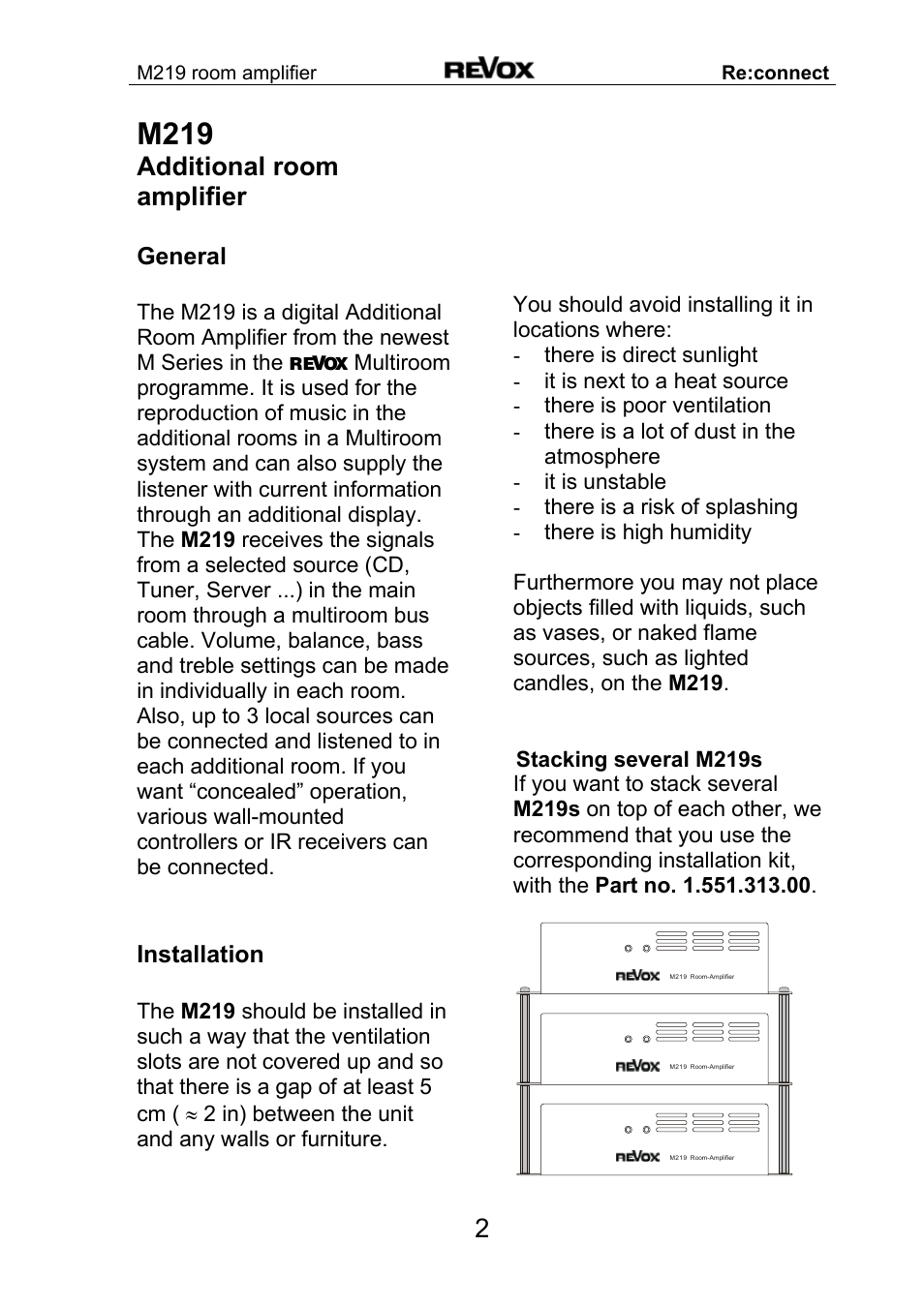 M219, Additional room amplifier | Revox M 219 User Manual | Page 3 / 21