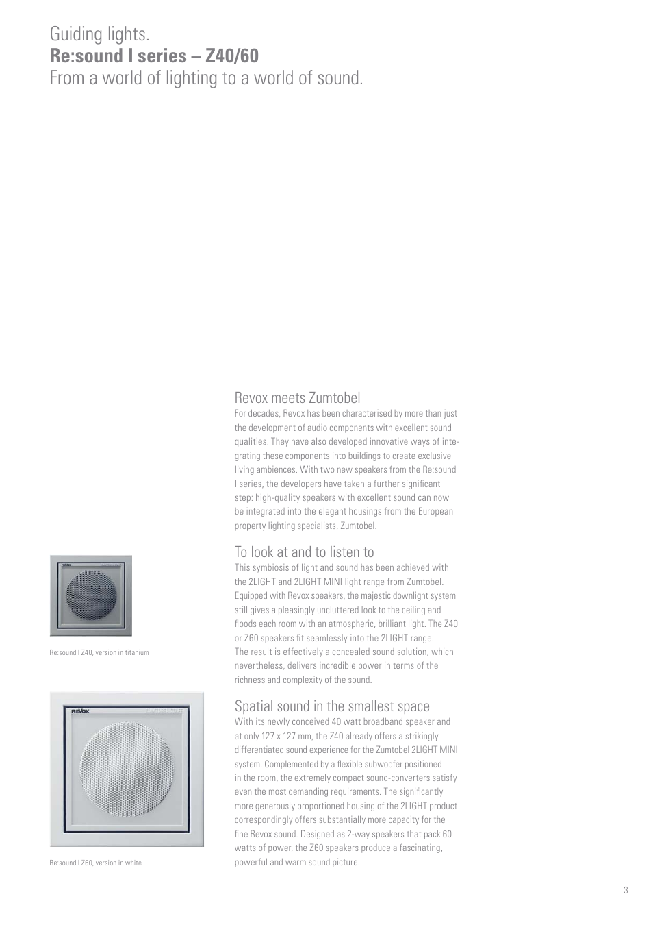 Revox meets zumtobel, Spatial sound in the smallest space | Revox Integrated Speaker Systems User Manual | Page 3 / 8