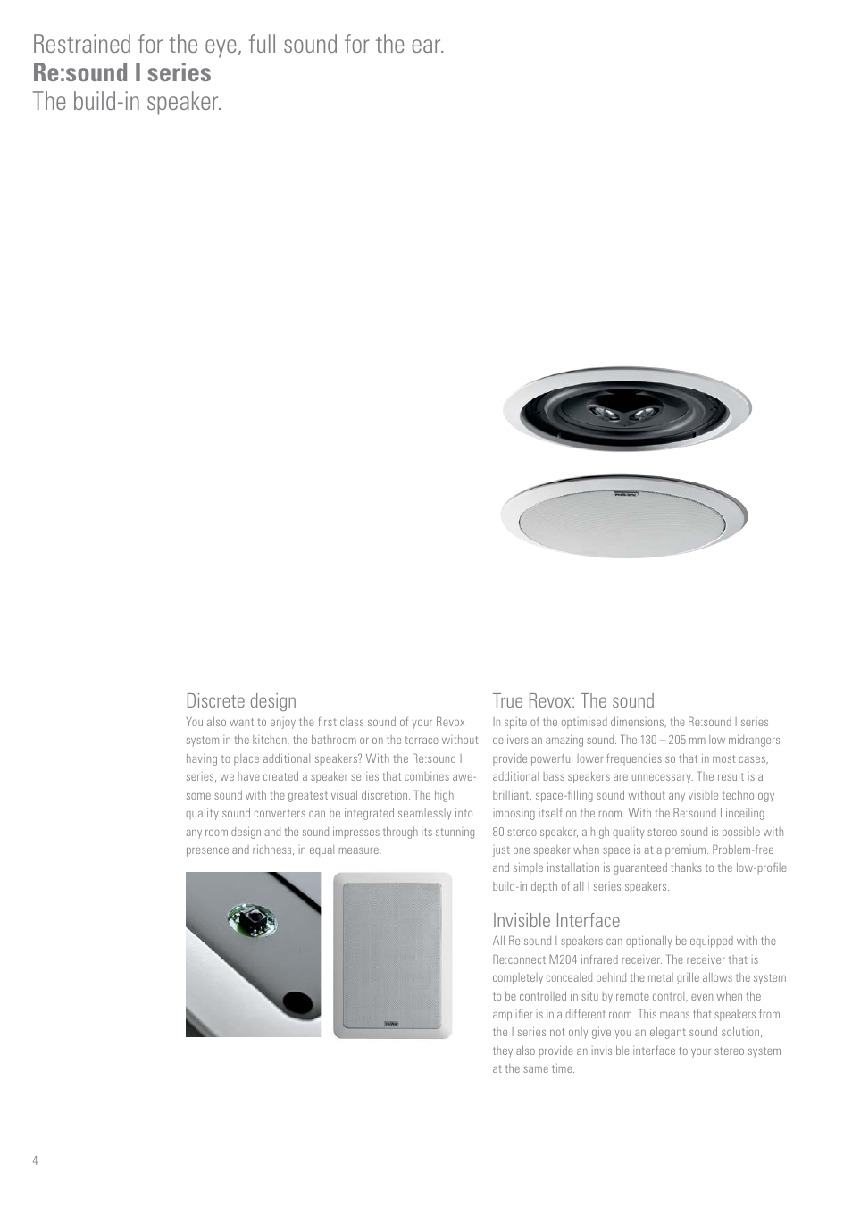 Discrete design, True revox: the sound, Invisible interface | Revox Integrated Speaker Systems User Manual | Page 4 / 8