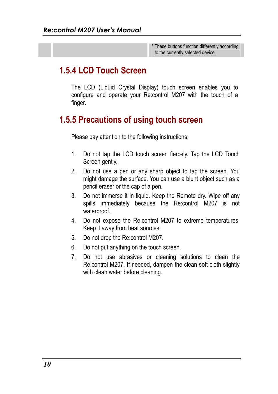 4 lcd touch screen, 5 precautions of using touch screen | Revox Recontrol M207 User Manual | Page 13 / 76