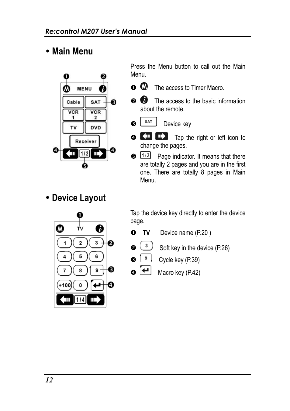 Ydevice layout, Ymain menu | Revox Recontrol M207 User Manual | Page 15 / 76