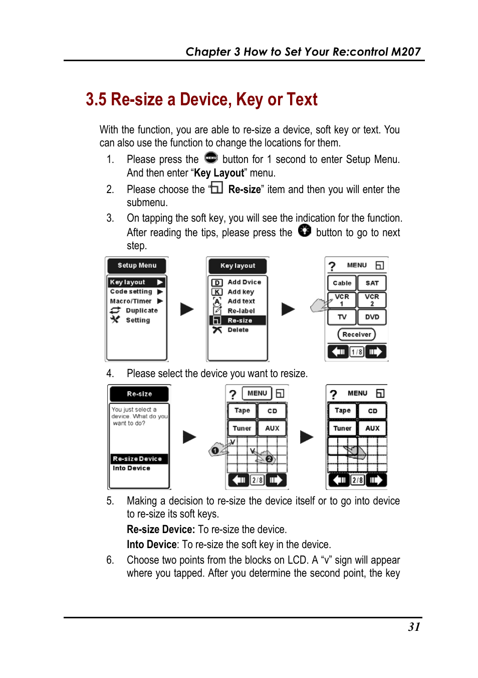 5 re-size a device, key or text | Revox Recontrol M207 User Manual | Page 34 / 76