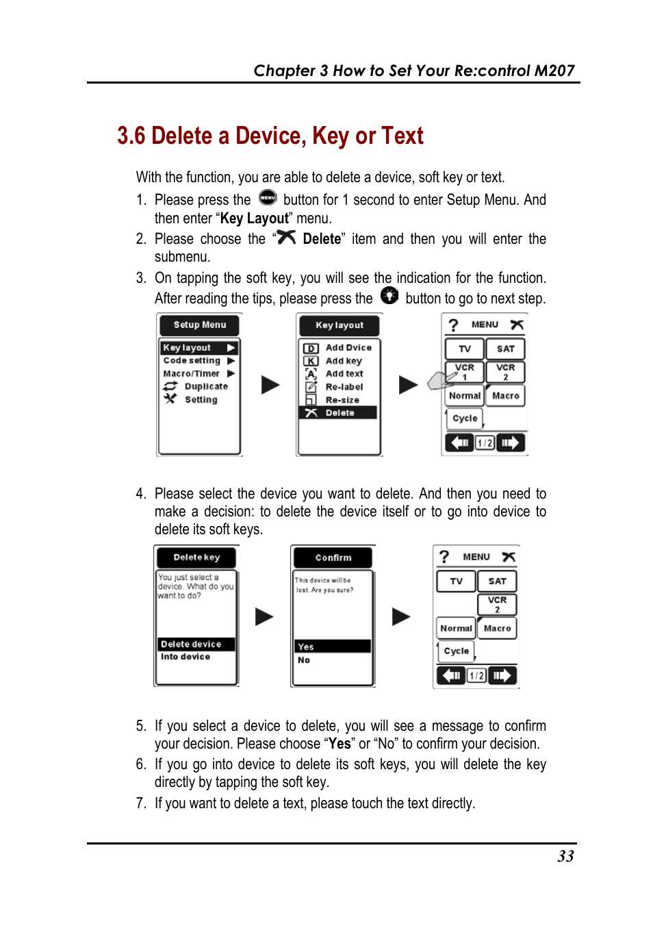 6 delete a device, key or text | Revox Recontrol M207 User Manual | Page 36 / 76