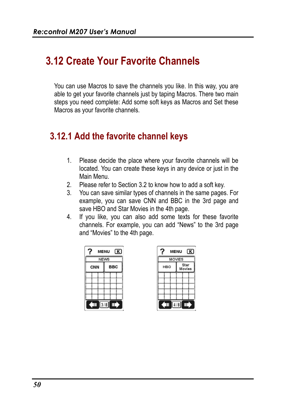 12 create your favorite channels, 1 add the favorite channel keys | Revox Recontrol M207 User Manual | Page 53 / 76