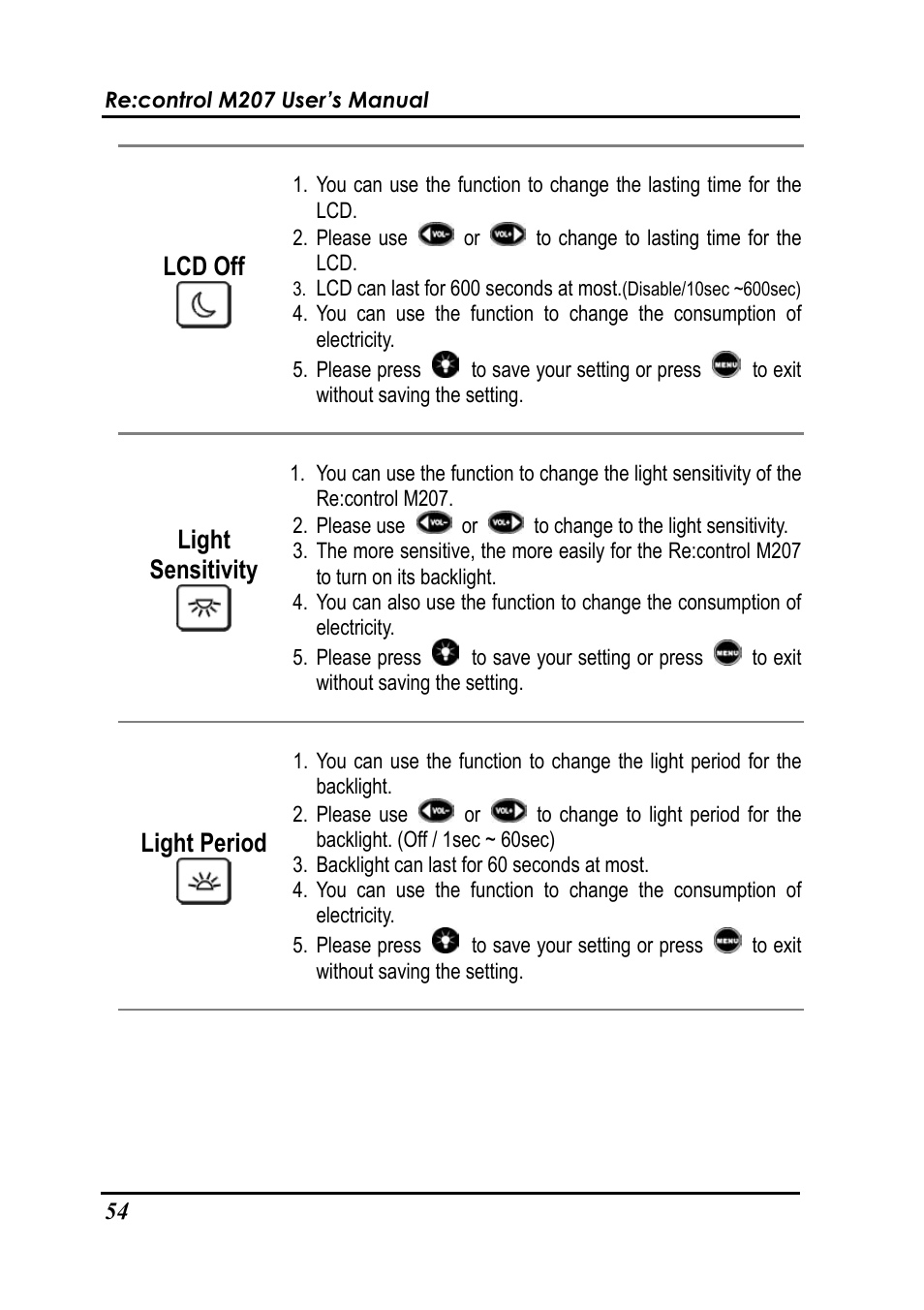 Lcd off, Light sensitivity, Light period | Revox Recontrol M207 User Manual | Page 57 / 76