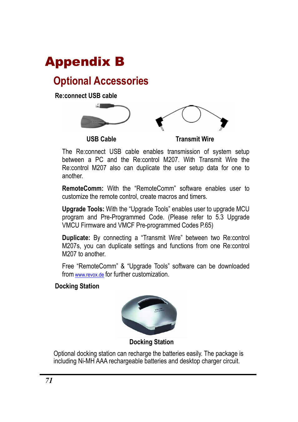 Appendix b, Optional accessories | Revox Recontrol M207 User Manual | Page 74 / 76