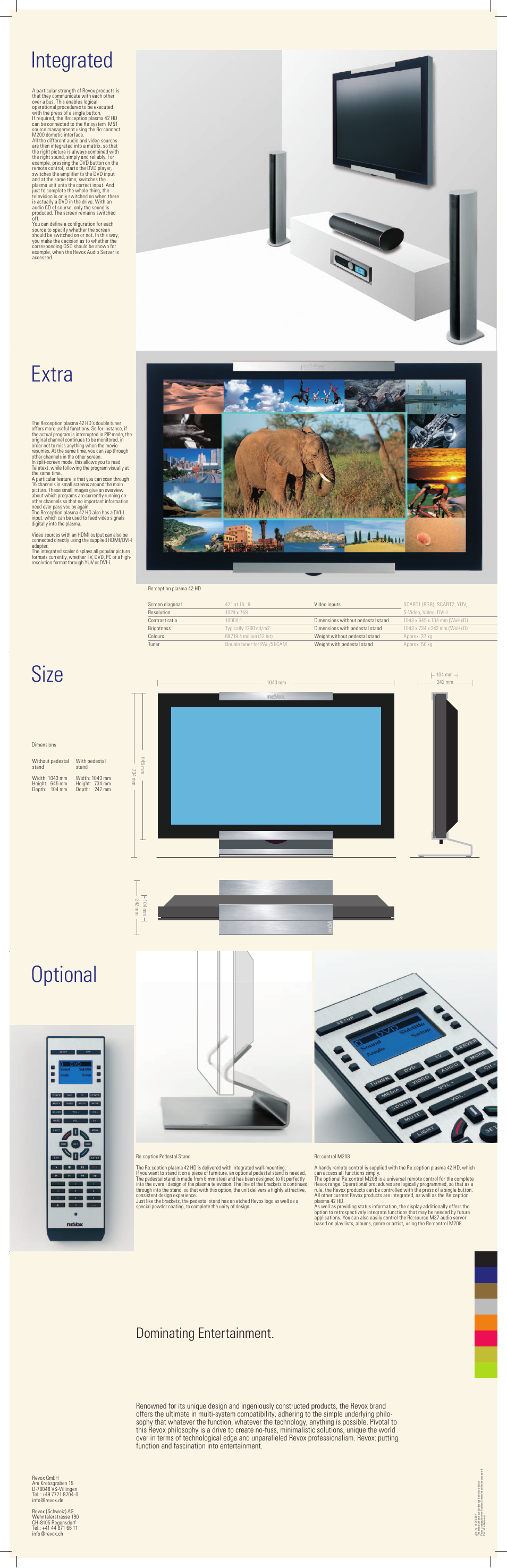 Size integrated extra, Optional, Dominating entertainment | Revox Plasma HD User Manual | Page 2 / 2