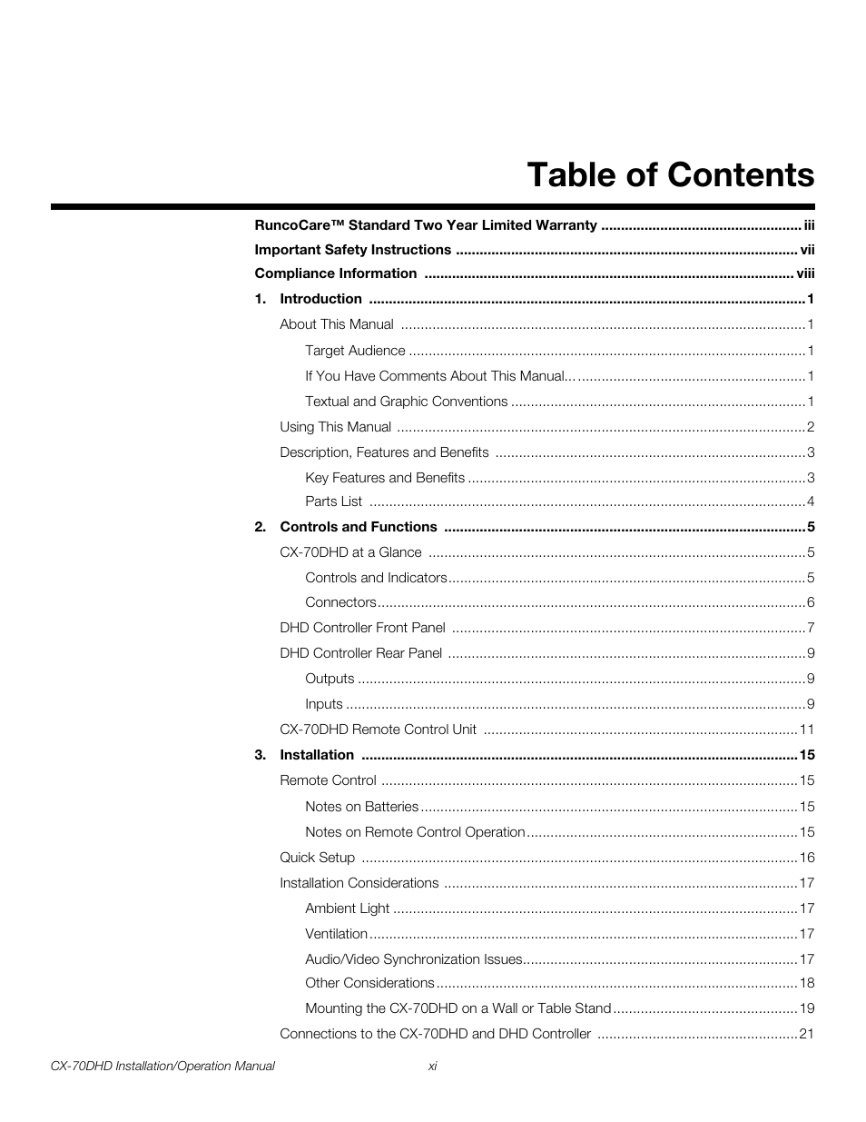 Runco CRYSTAL CX-70DHD User Manual | Page 11 / 88