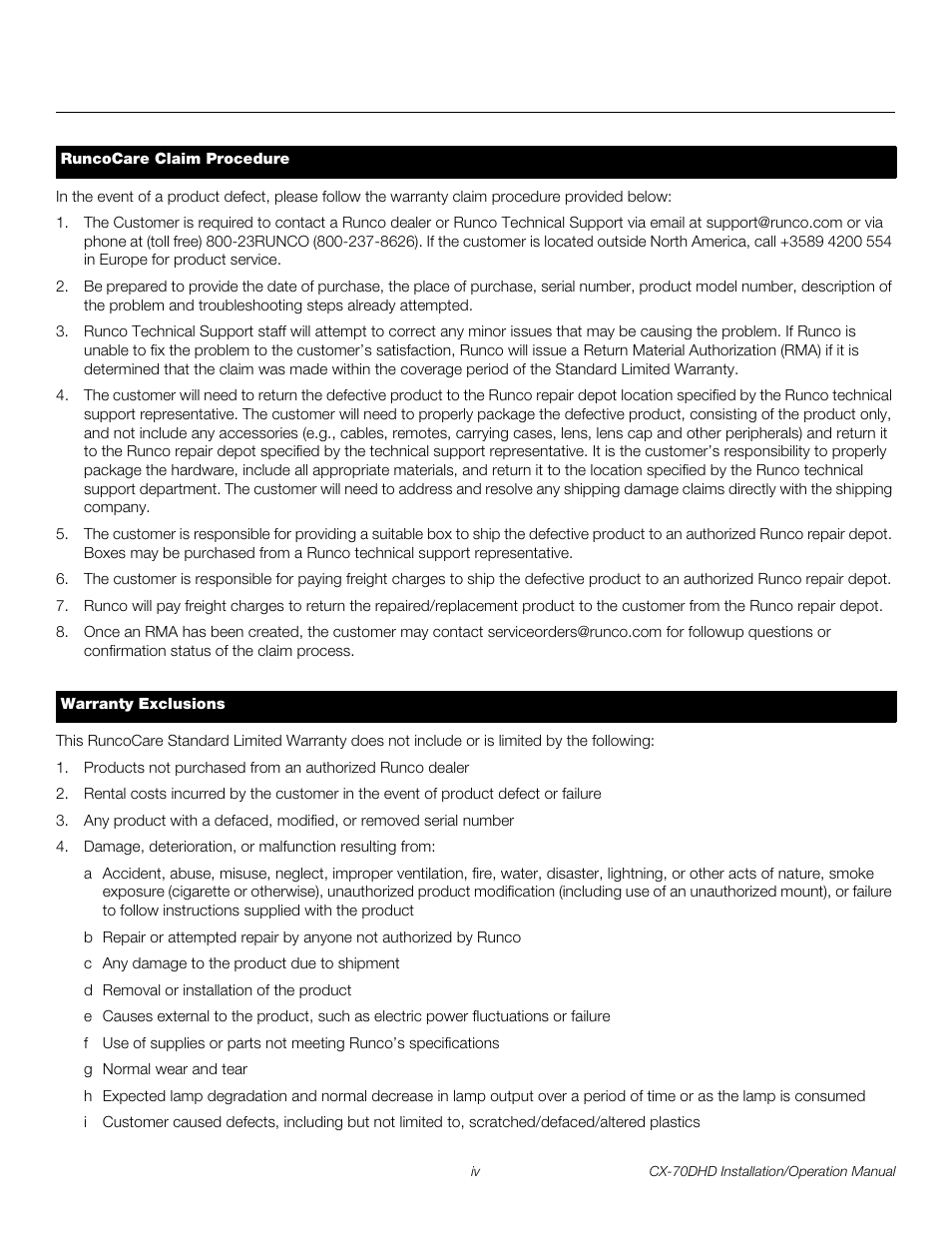 Pre l iminar y | Runco CRYSTAL CX-70DHD User Manual | Page 4 / 88