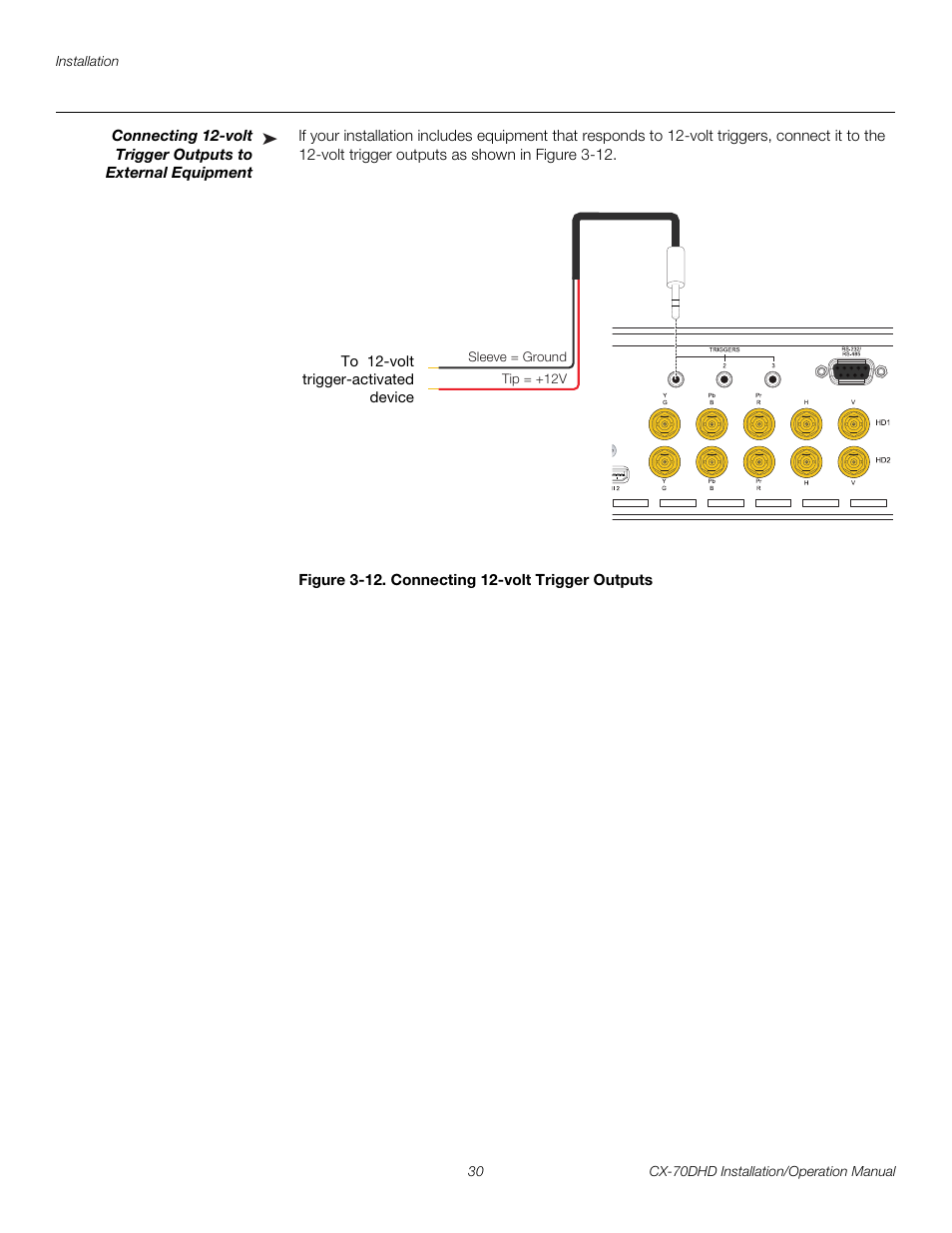 Figure 3-12 . connecting 12-volt trigger outputs, 12. connecting 12-volt trigger outputs, Pre l iminar y | Runco CRYSTAL CX-70DHD User Manual | Page 44 / 88