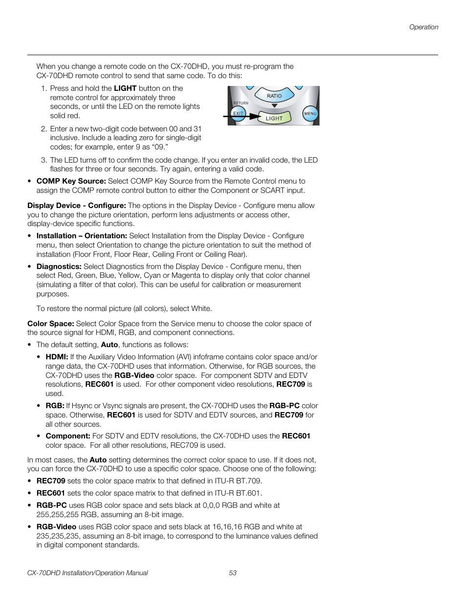 Display device - configure, Color space, Diagnostics an | E diagnostics, Diagnostics, Pre l iminar y | Runco CRYSTAL CX-70DHD User Manual | Page 67 / 88