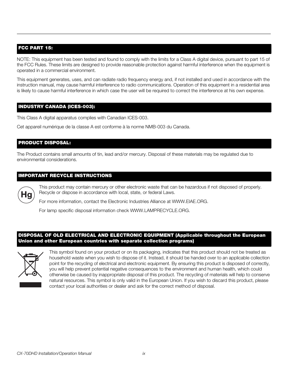 Pre l iminar y | Runco CRYSTAL CX-70DHD User Manual | Page 9 / 88