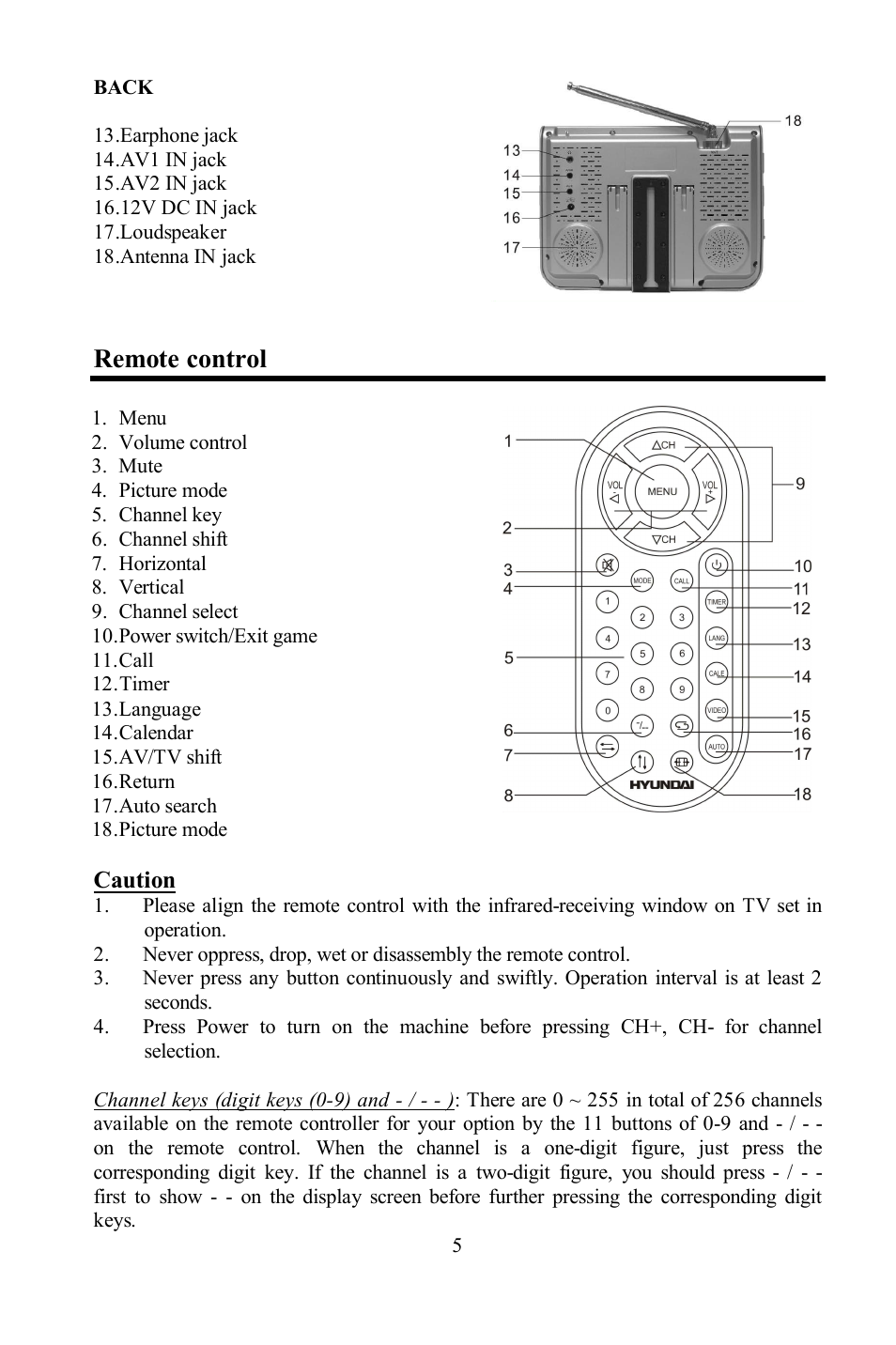 Remote control | Hyundai H-LCD704 User Manual | Page 5 / 27