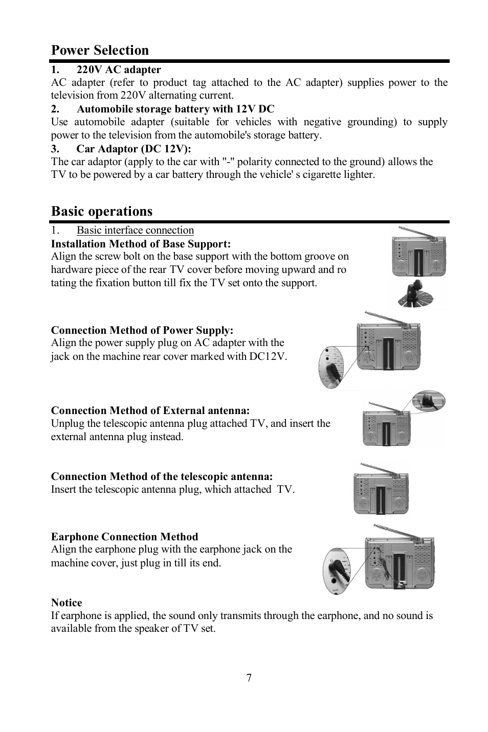 Power selection, Basic operations | Hyundai H-LCD704 User Manual | Page 7 / 27