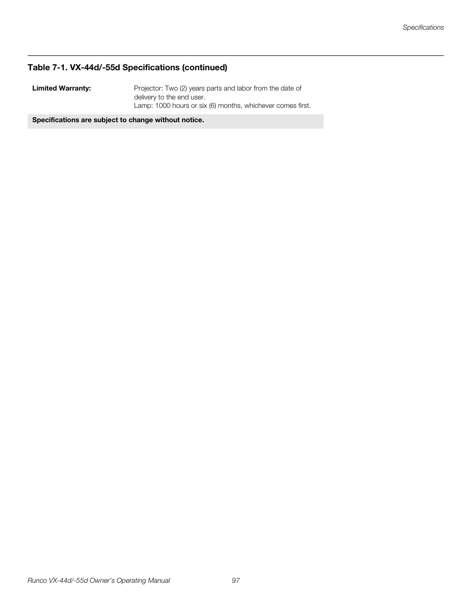 Pre l iminar y | Runco Video Xtreme VX-55d User Manual | Page 109 / 114