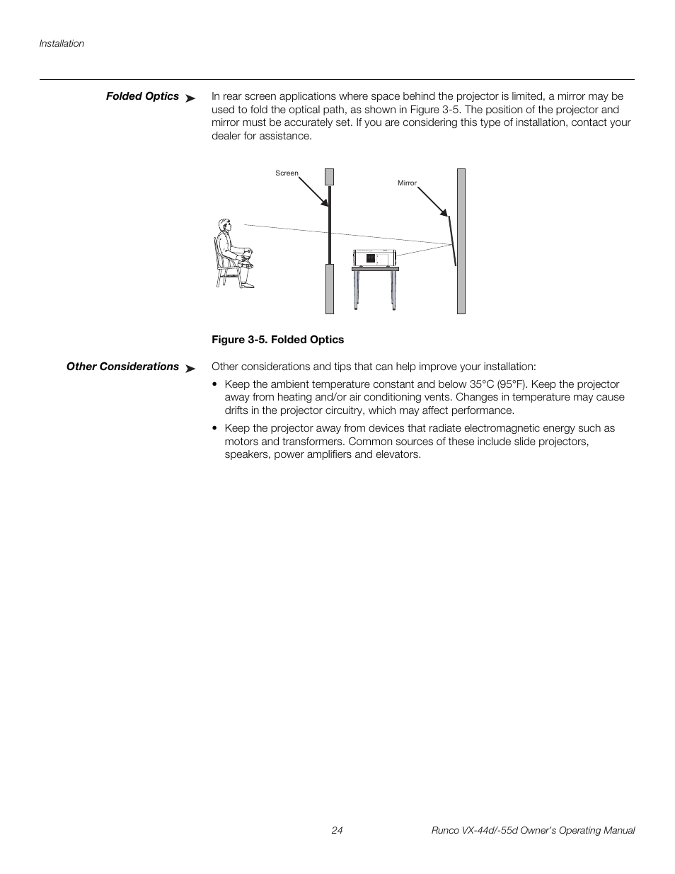 Folded optics, Figure 3-5 . folded optics, Other considerations | 5. folded optics, Pre l iminar y | Runco Video Xtreme VX-55d User Manual | Page 36 / 114