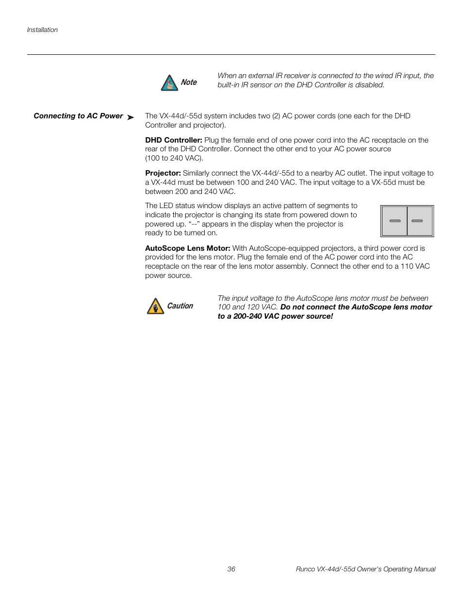 Connecting to ac power, Dhd controller, Projector | Autoscope lens motor, Pre l iminar y | Runco Video Xtreme VX-55d User Manual | Page 48 / 114