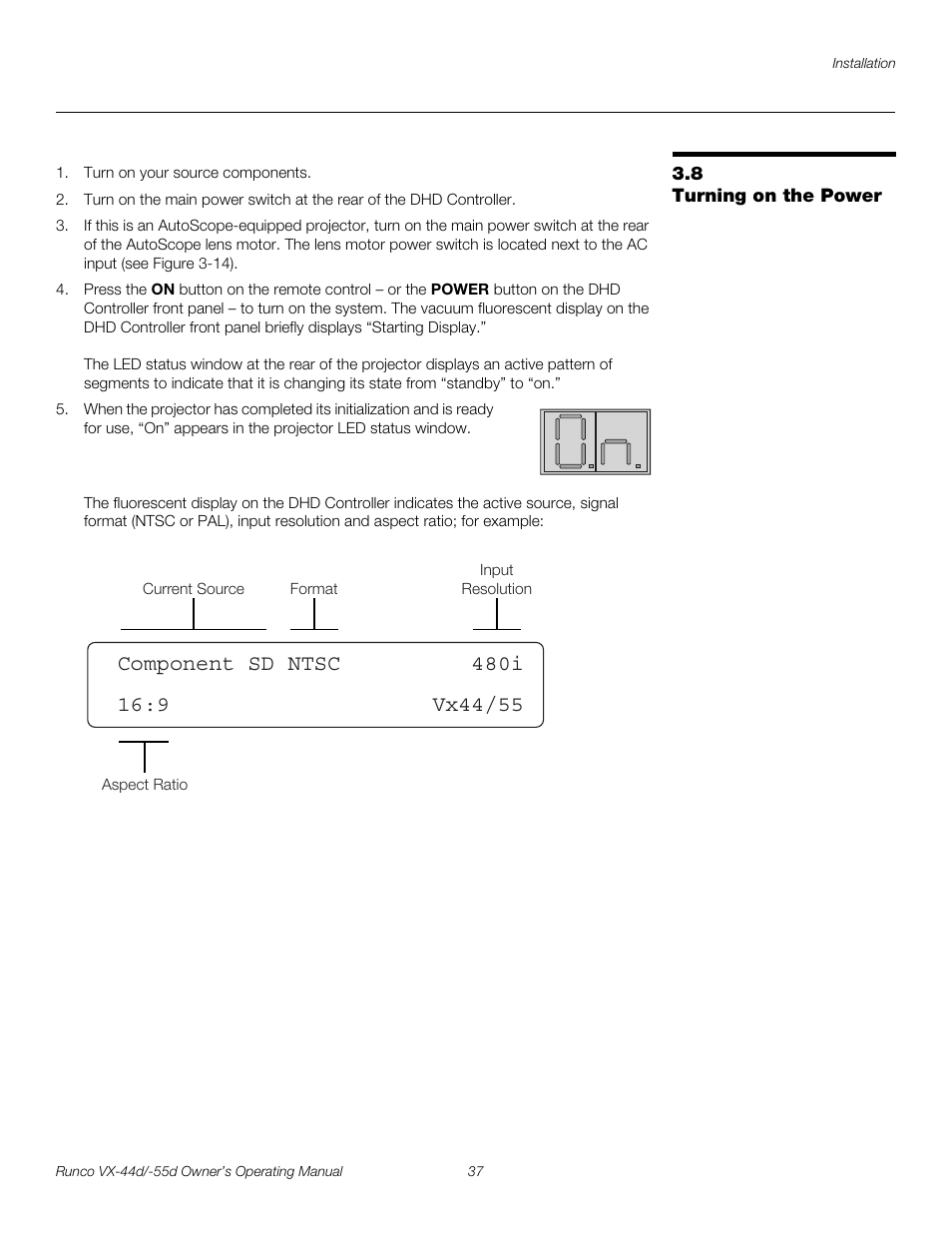 8 turning on the power, Turning on the power, Pre l iminar y | Runco Video Xtreme VX-55d User Manual | Page 49 / 114
