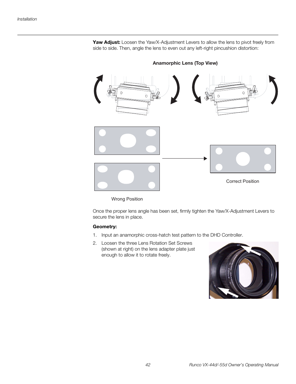 Yaw adjust, Geometry, Pre l iminar y | Runco Video Xtreme VX-55d User Manual | Page 54 / 114