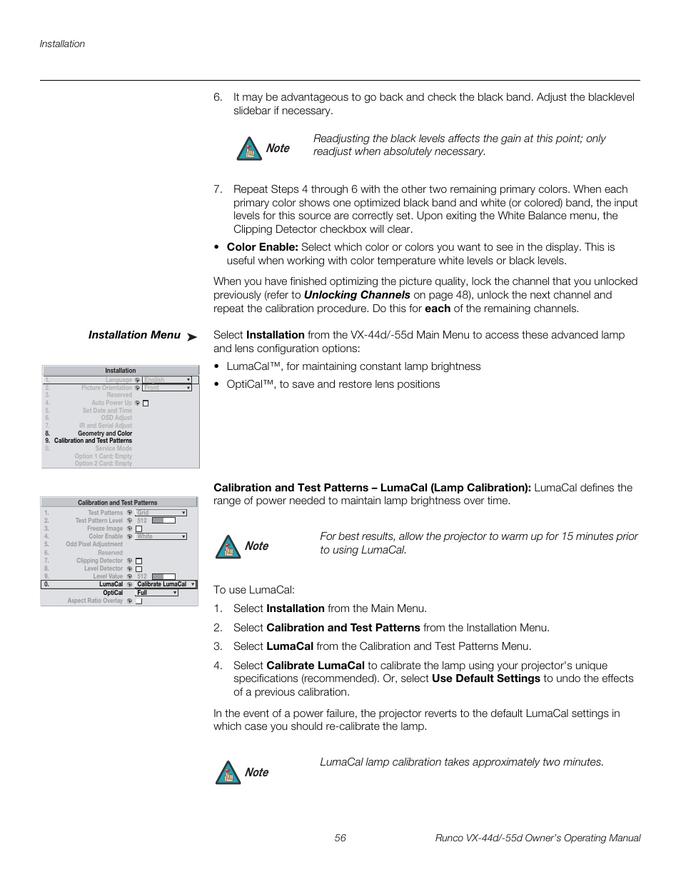 Installation menu, Pre l iminar y | Runco Video Xtreme VX-55d User Manual | Page 68 / 114